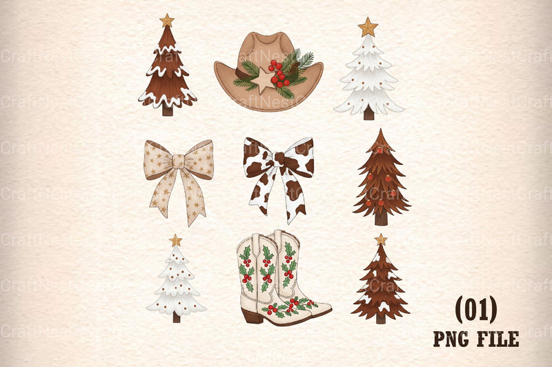 Western Christmas Coquette Clipart Bundle - CraftNest - Digital Crafting and Art
