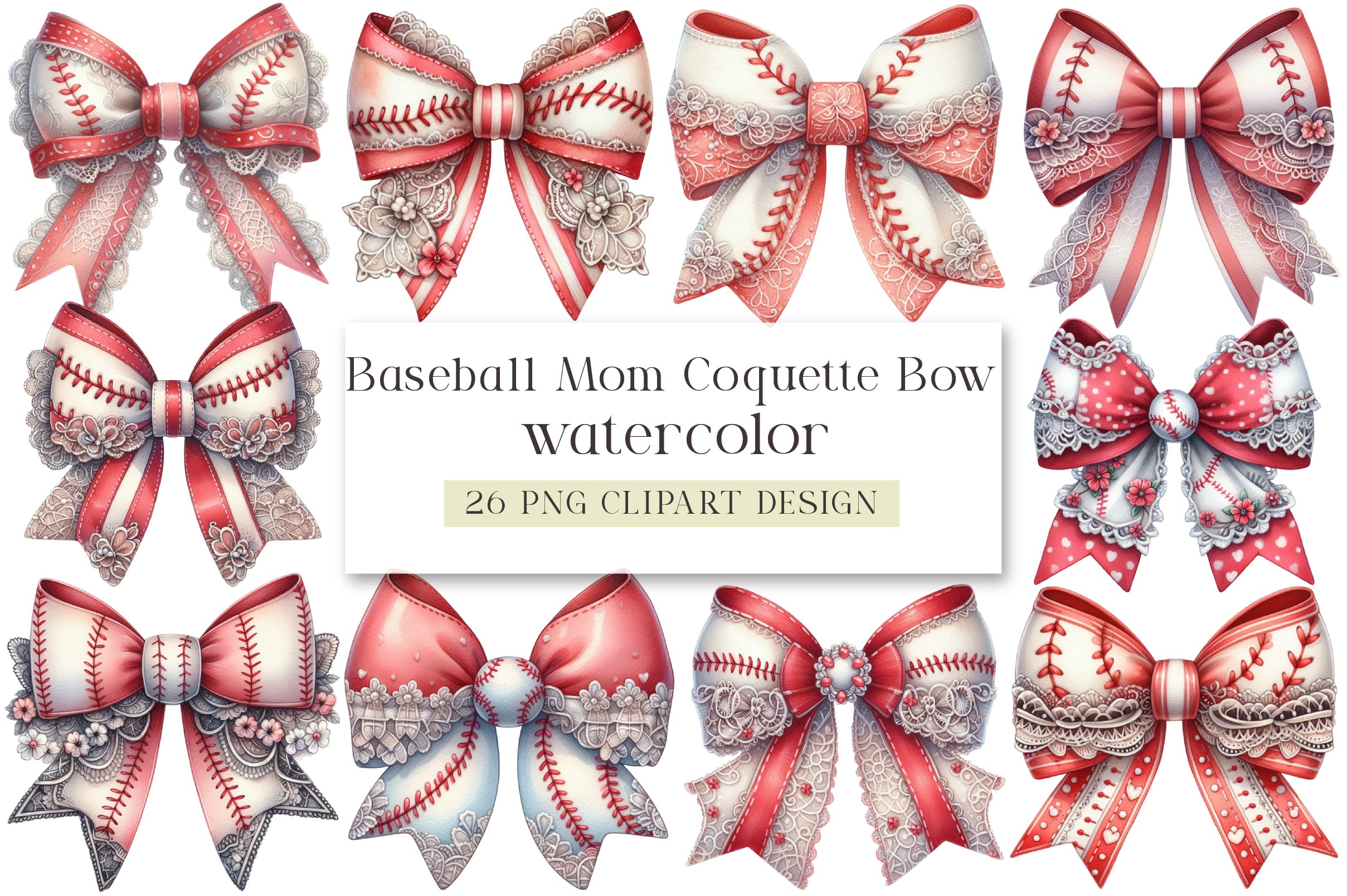 Baseball Mom Coquette Bow Clipart Bundle