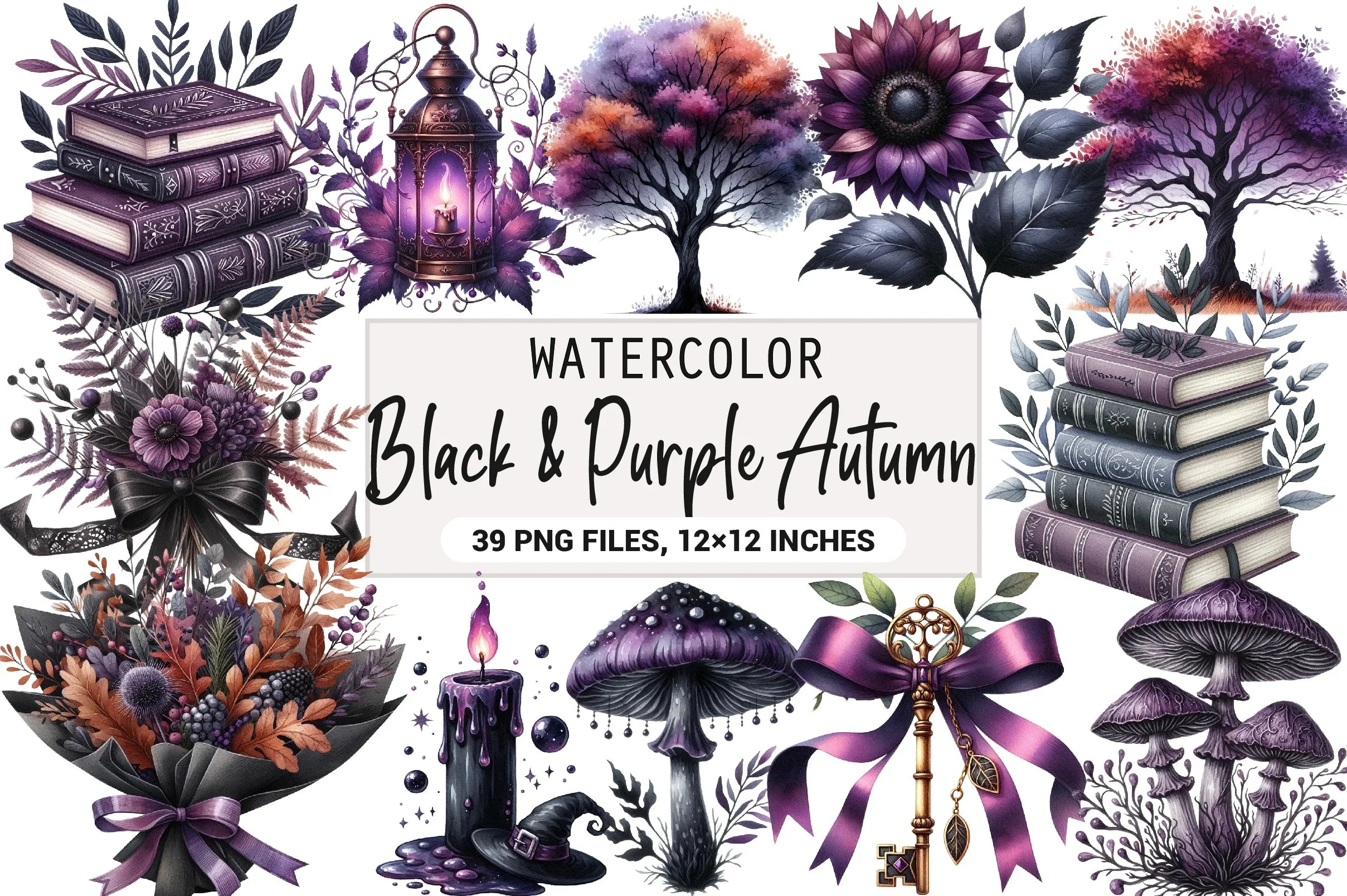 Black & Purple Autumn Clipart Bundle