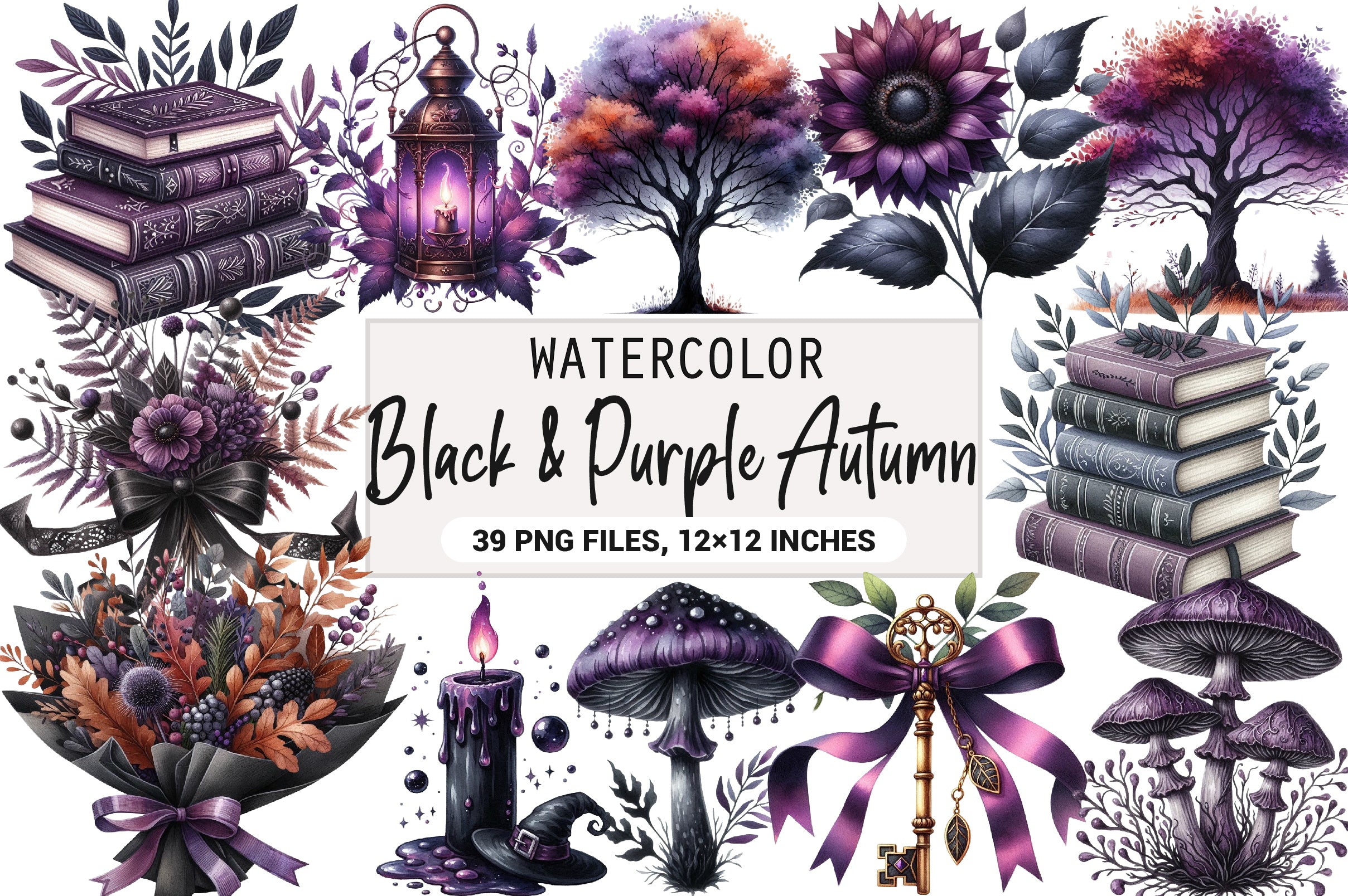 Black & Purple Autumn Clipart Bundle