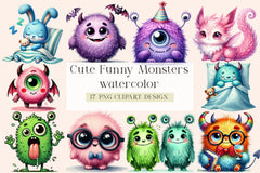 Cute Funny Monsters Clipart Bundle - CraftNest - Digital Crafting and Art