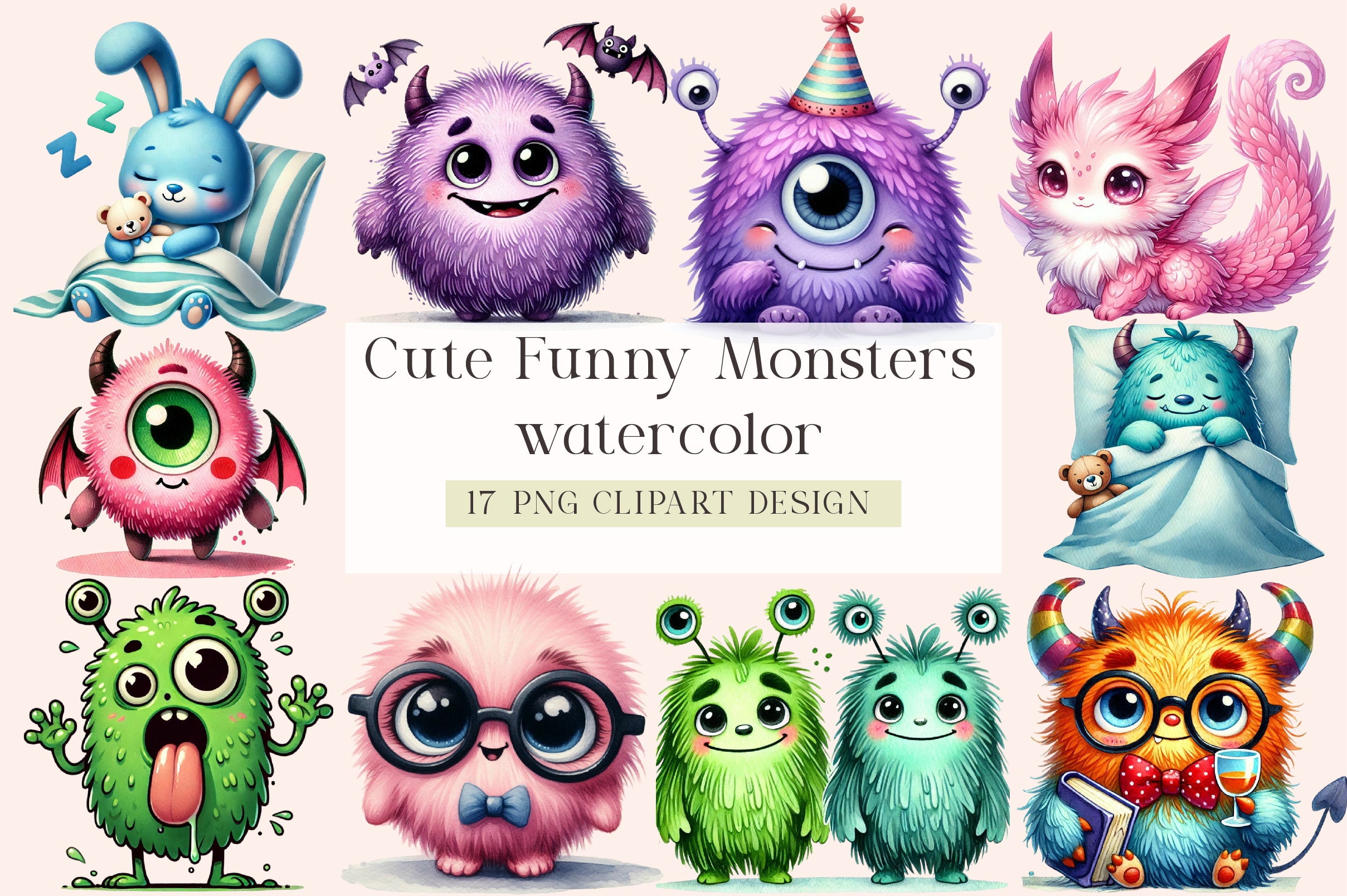 Cute Funny Monsters Clipart Bundle