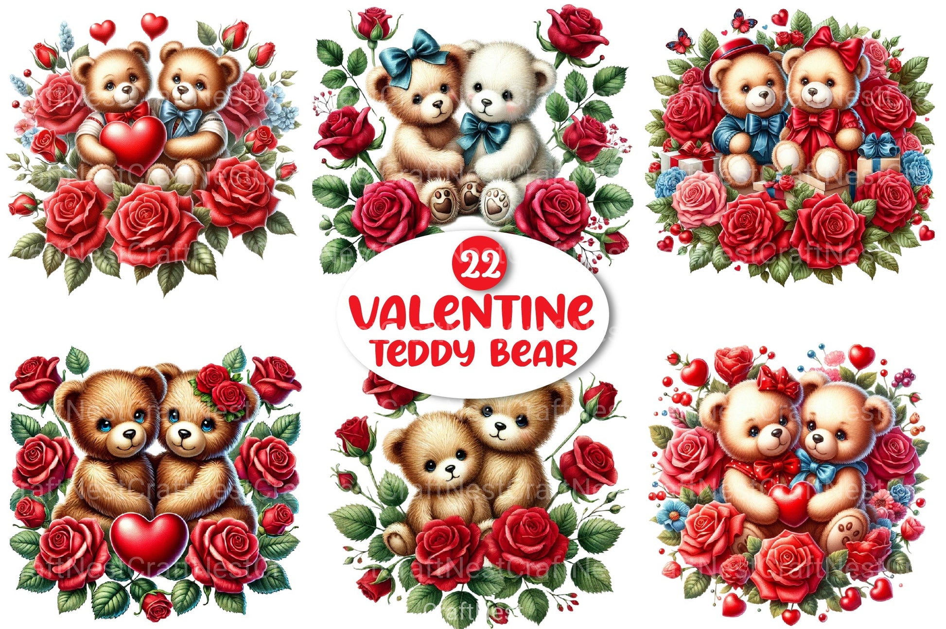 Valentine Teddy Bear Clipart Bundle 99 - CraftNest - Digital Crafting and Art