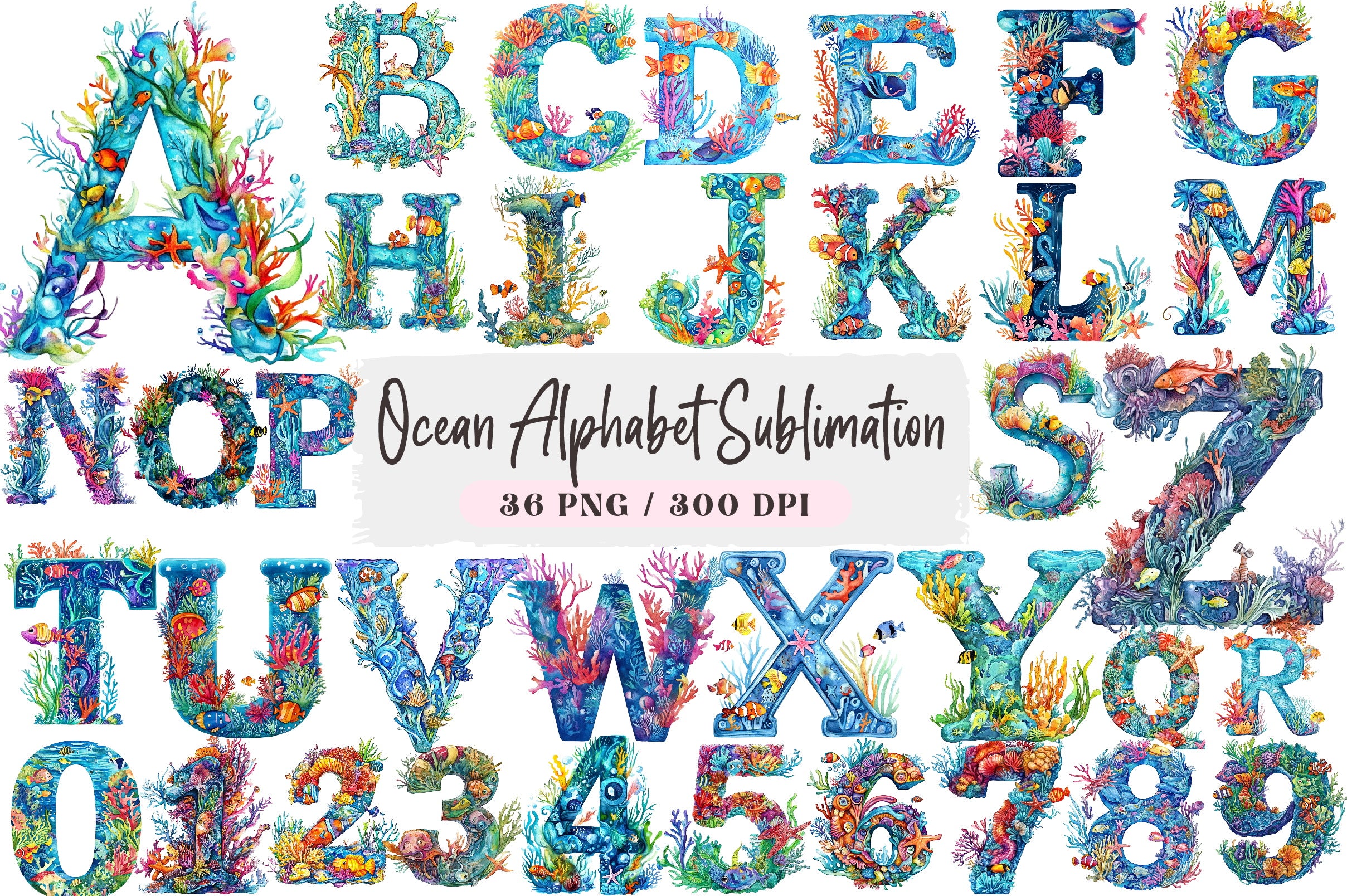 Ocean Alphabet Clipart Bundle