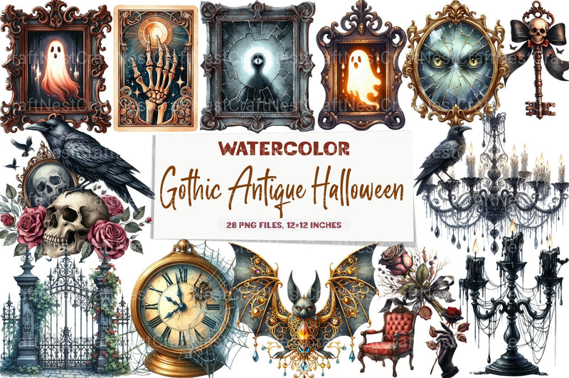 Gothic Antique Halloween Clipart Bundle - CraftNest - Digital Crafting and Art