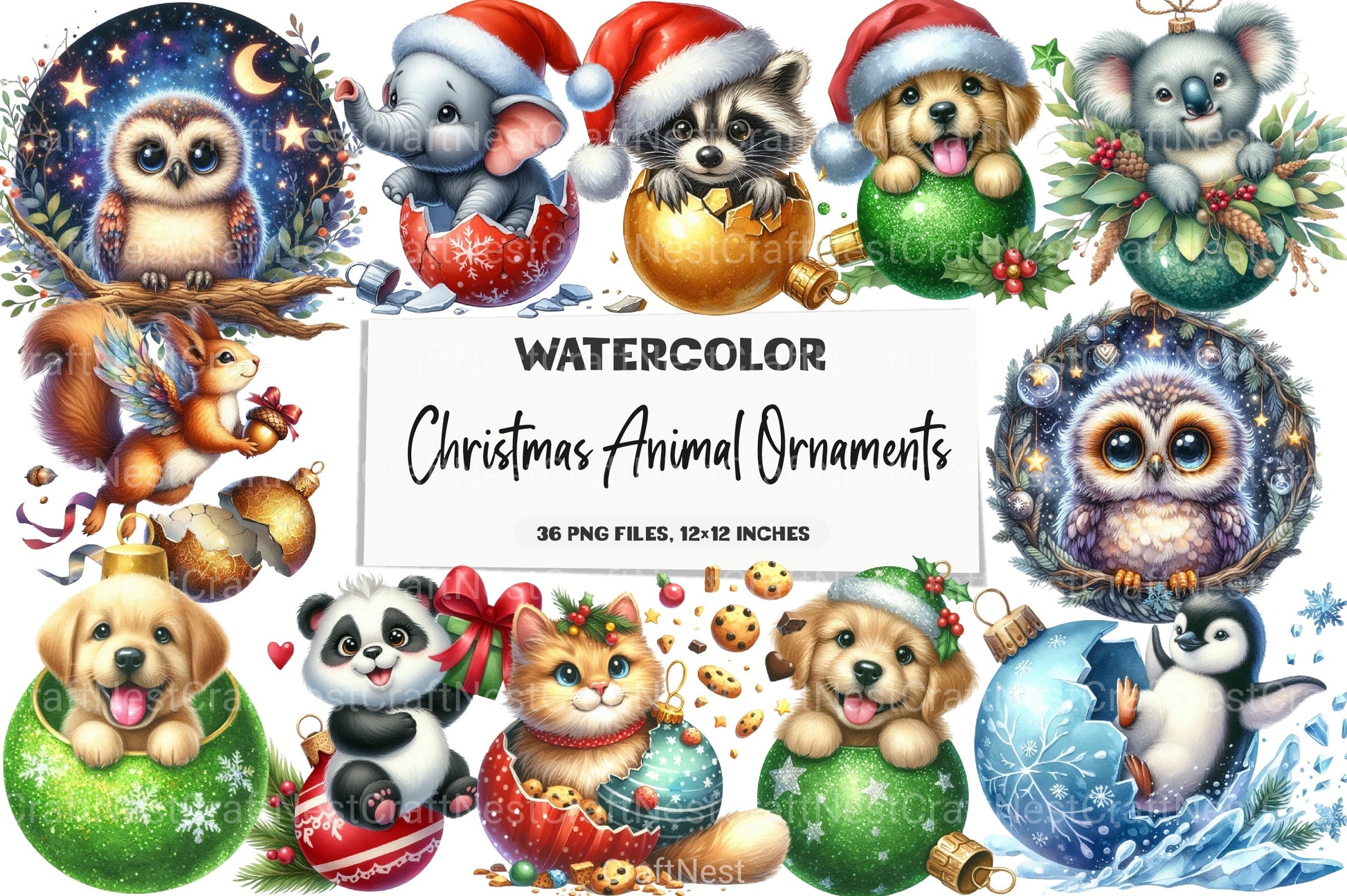 Christmas Animal Ornaments Clipart Bundle - CraftNest - Digital Crafting and Art