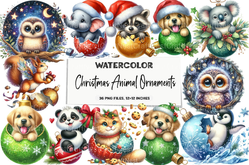 Christmas Animal Ornaments Clipart Bundle - CraftNest - Digital Crafting and Art