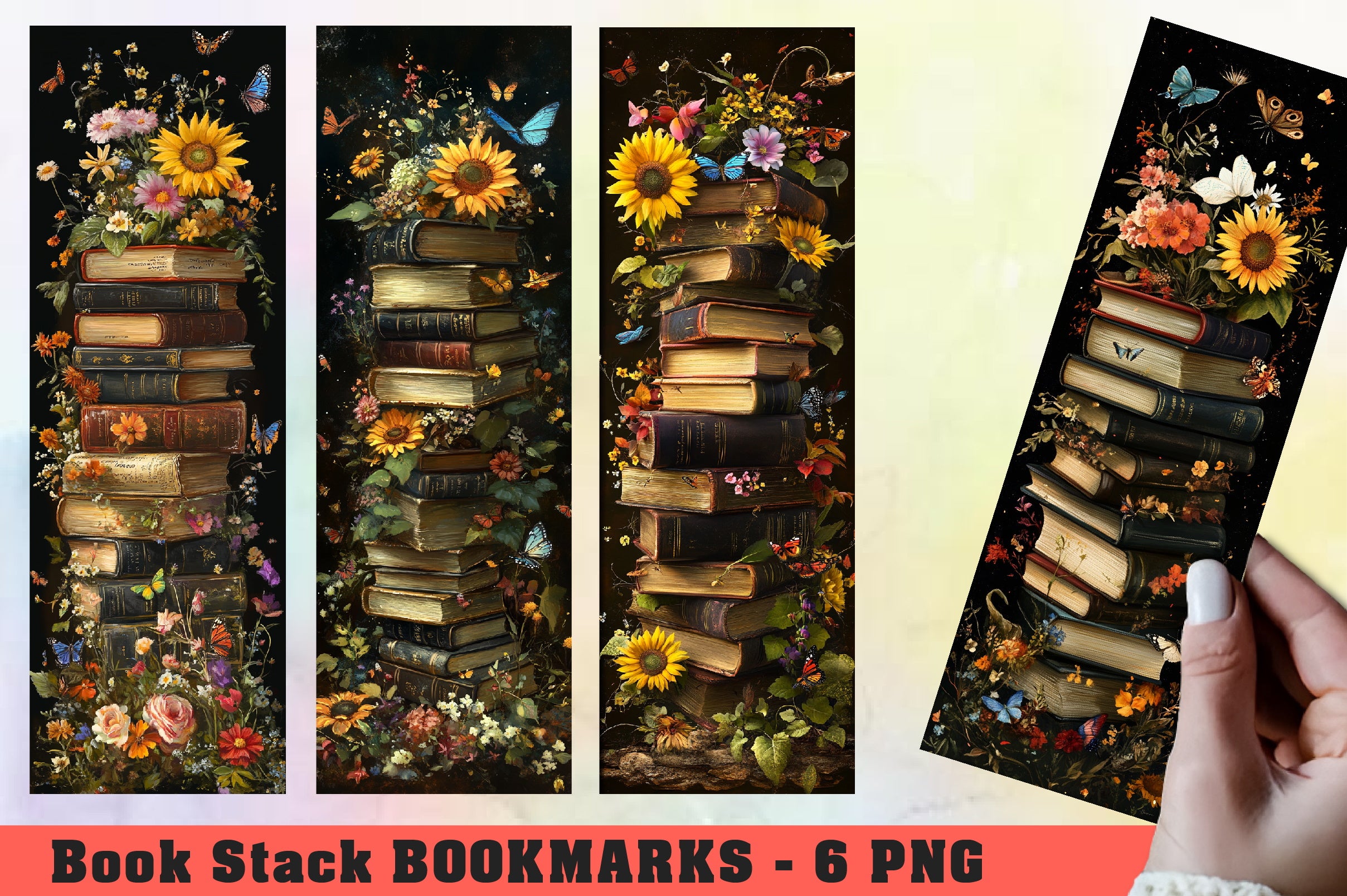 Floral Bookmarks Junk Journal Book Stack
