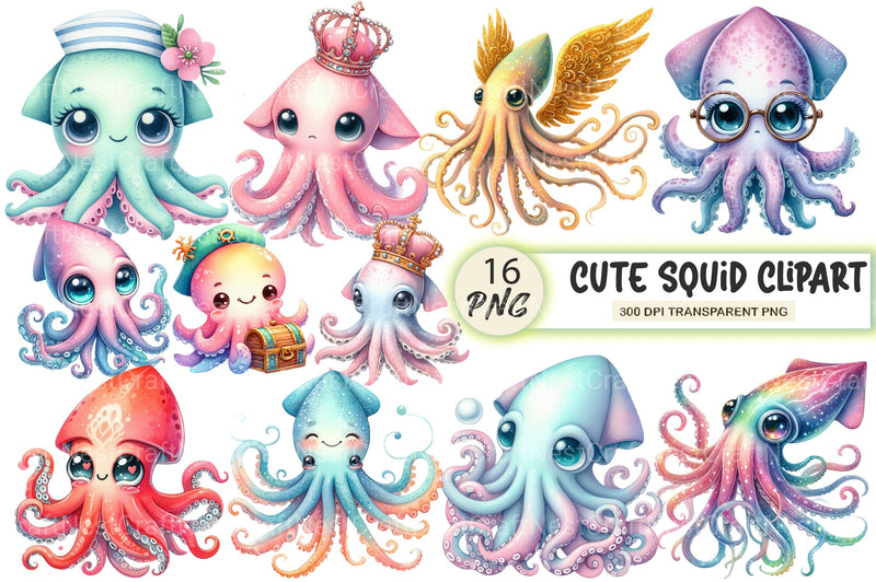 Cute Squid Clipart Bundle - CraftNest - Digital Crafting and Art