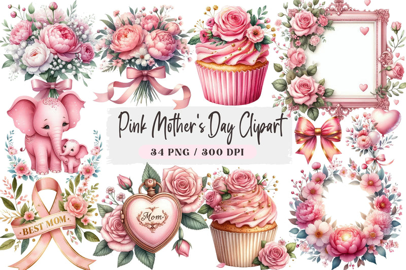 Pink Mother's Day Clipart Bundle - CraftNest - Digital Crafting and Art