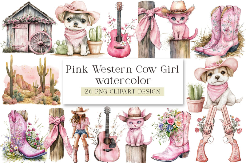 Pink Western Cowgirl Clipart Bundle - CraftNest - Digital Crafting and Art