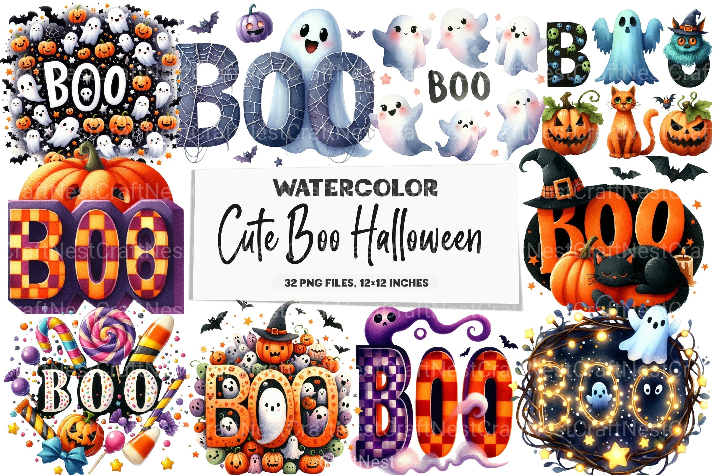 Cute Boo Halloween Clipart Bundle - CraftNest - Digital Crafting and Art