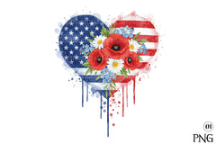 Patriotic USA Flowers Heart Clipart Bundle for 4th of July - CraftNest - Digital Crafting and Art