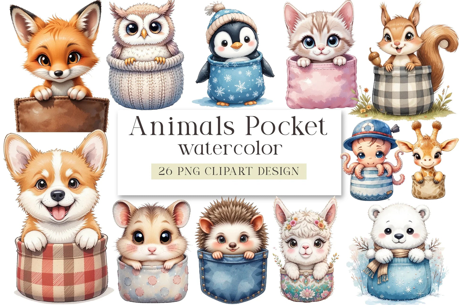 Peeking Cute Animals Pocket Clipart Bundle - CraftNest - Digital Crafting and Art
