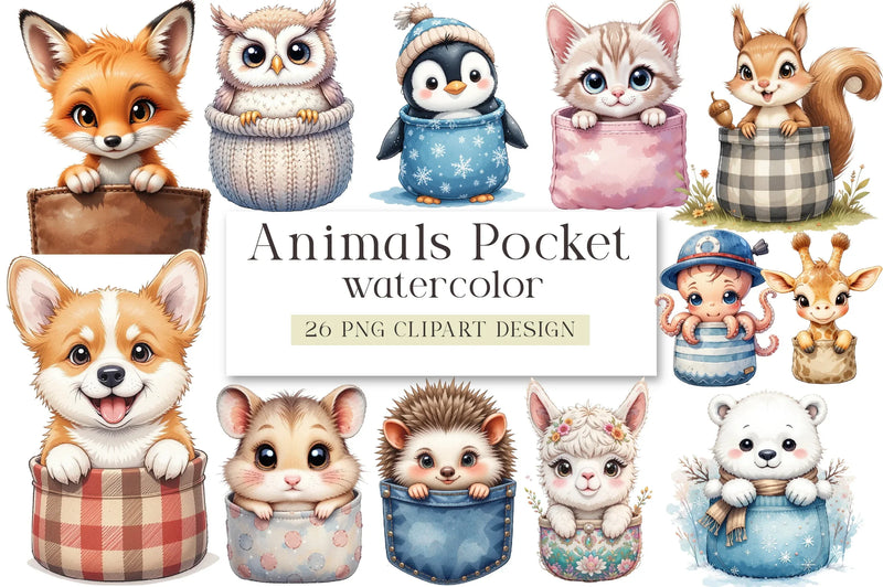 Peeking Cute Animals Pocket Clipart Bundle - CraftNest - Digital Crafting and Art