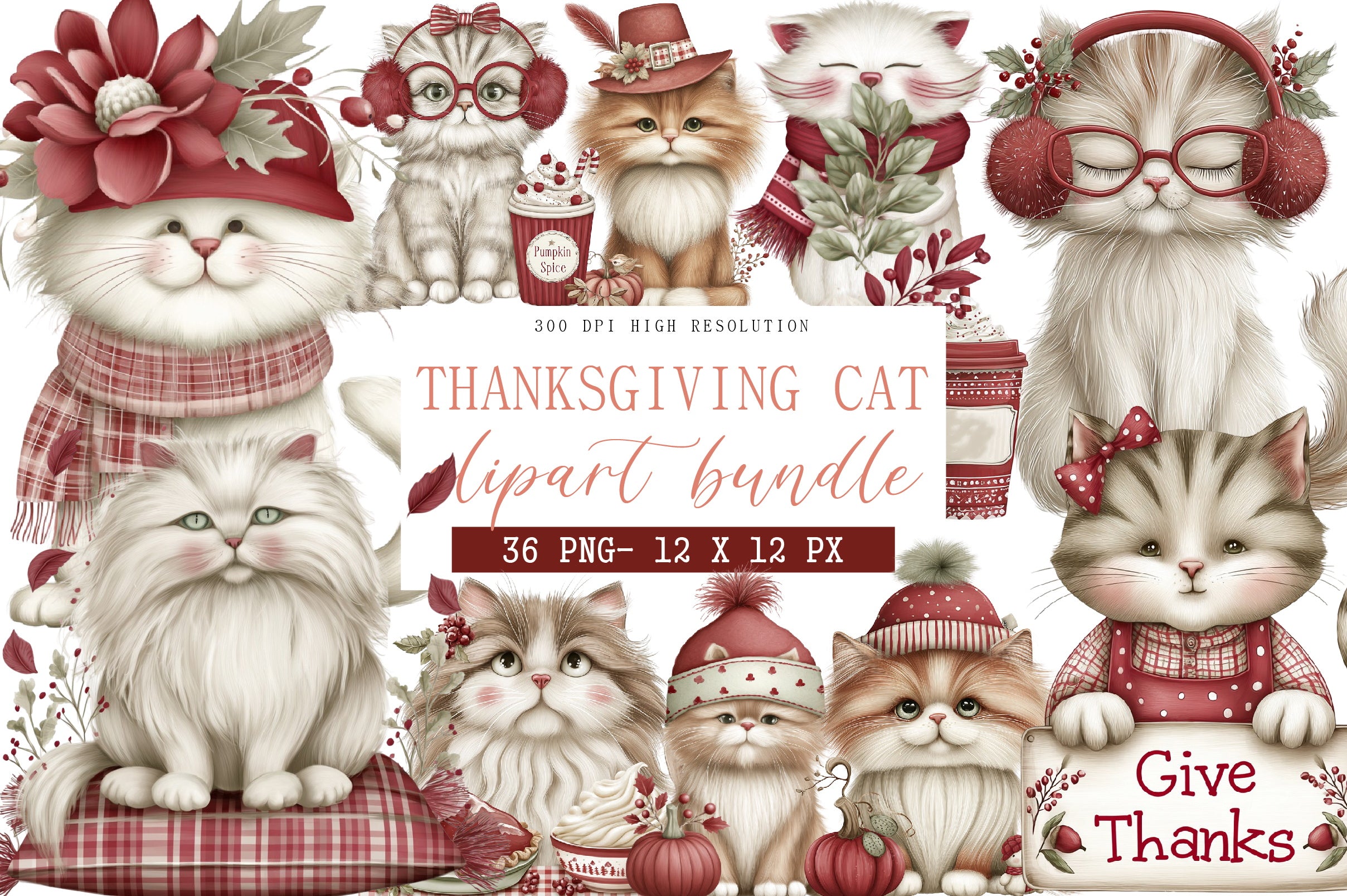 Thanksgiving Cat Clipart Design Bundle