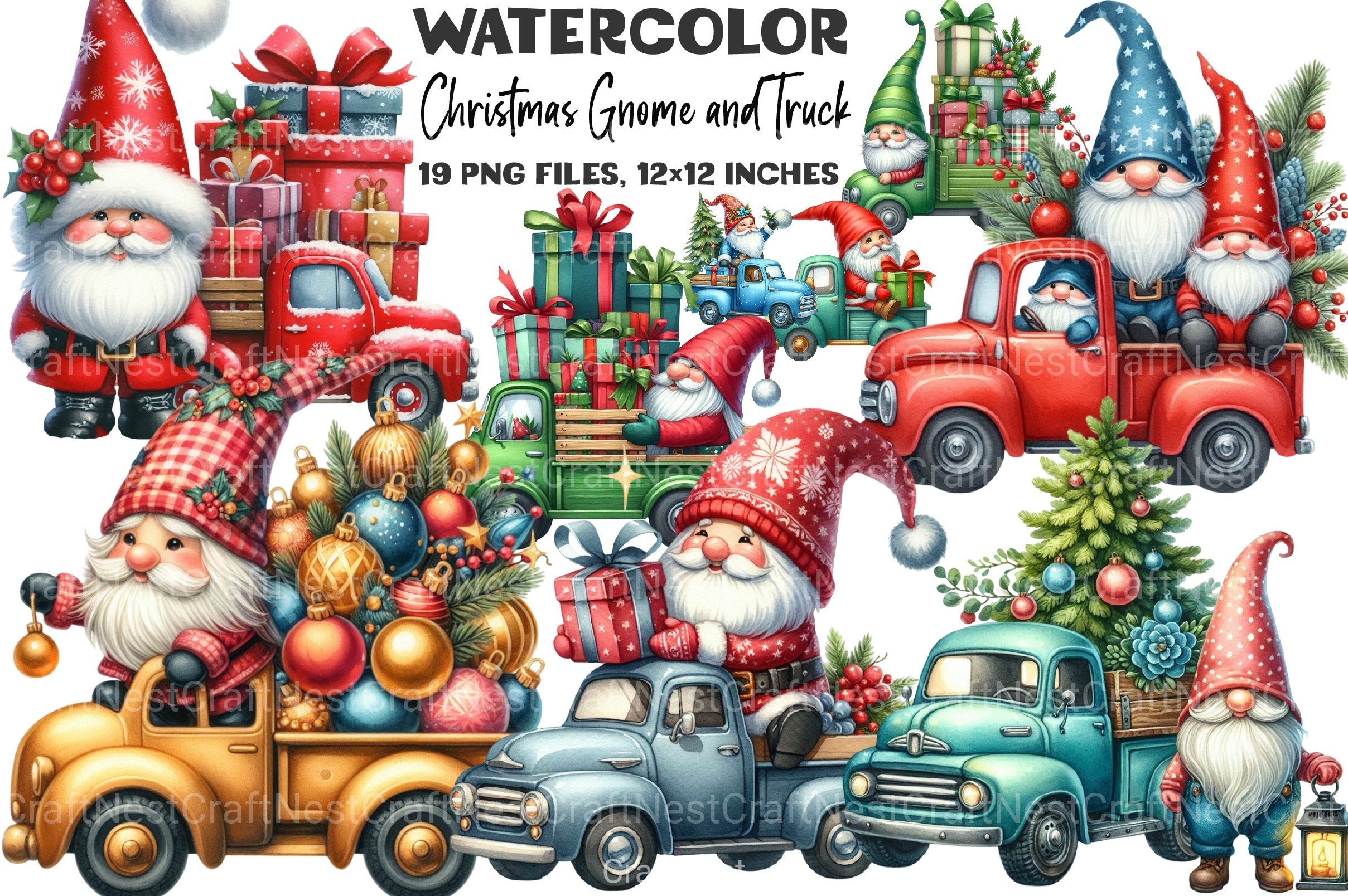 Christmas Gnome and Truck Clipart Bundle - CraftNest - Digital Crafting and Art