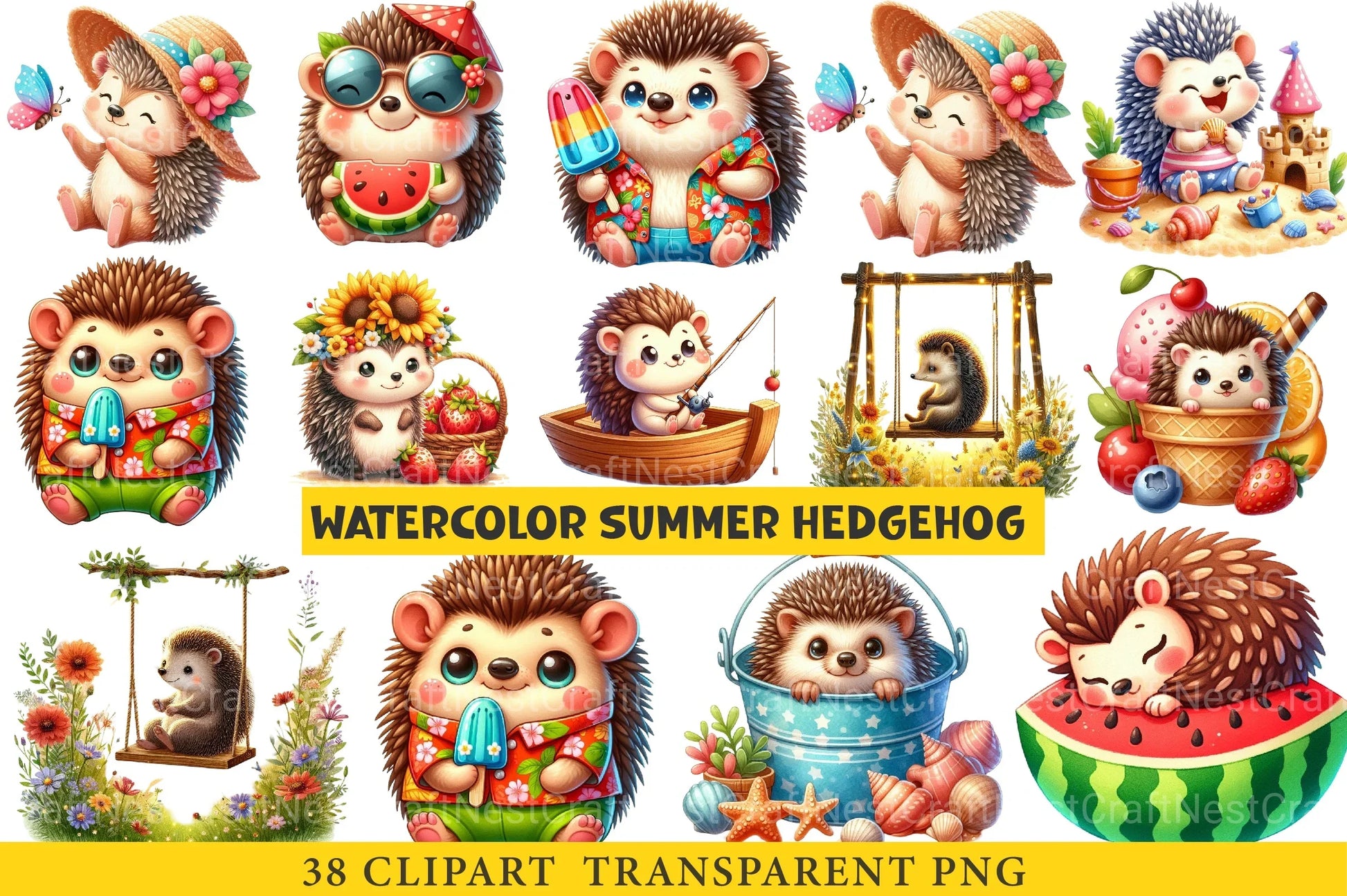 Summer Hedgehog Clipart Bundle - CraftNest - Digital Crafting and Art