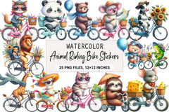 Animal Riding Bike Stickers Clipart Bundle - CraftNest - Digital Crafting and Art