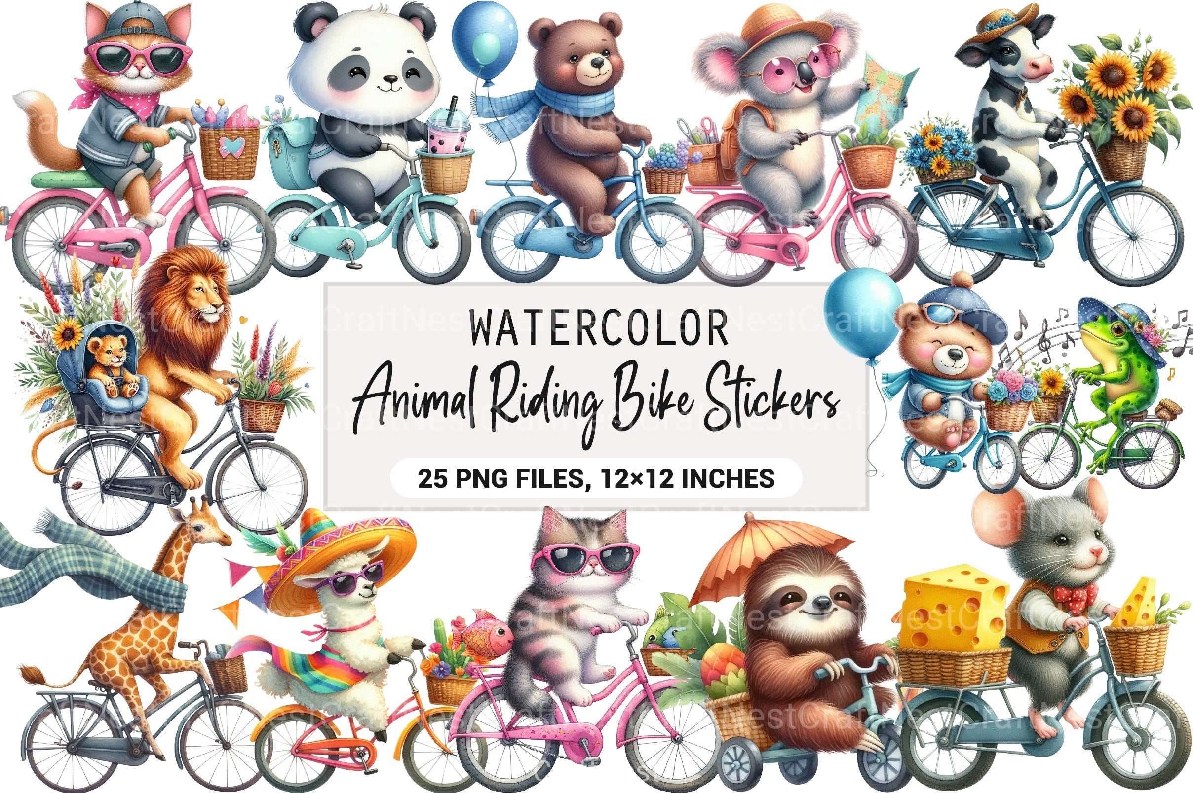 Animal Riding Bike Stickers Clipart Bundle - CraftNest - Digital Crafting and Art