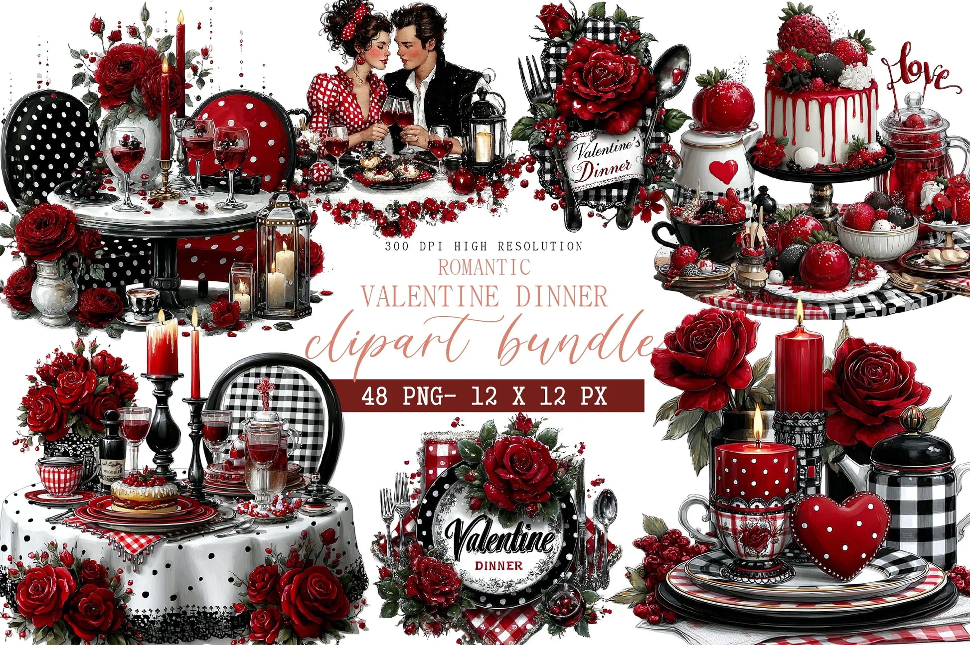 Romantic Valentine Dinner Clipart Bundle - CraftNest - Digital Crafting and Art