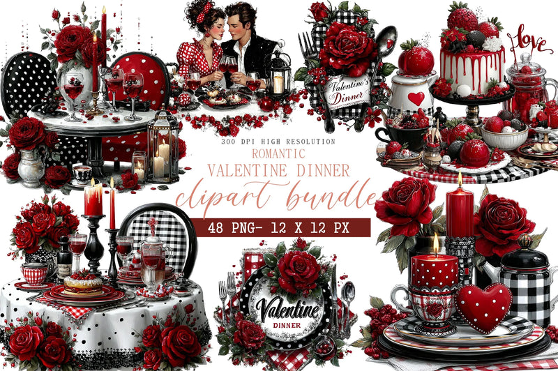 Romantic Valentine Dinner Clipart Bundle - CraftNest - Digital Crafting and Art