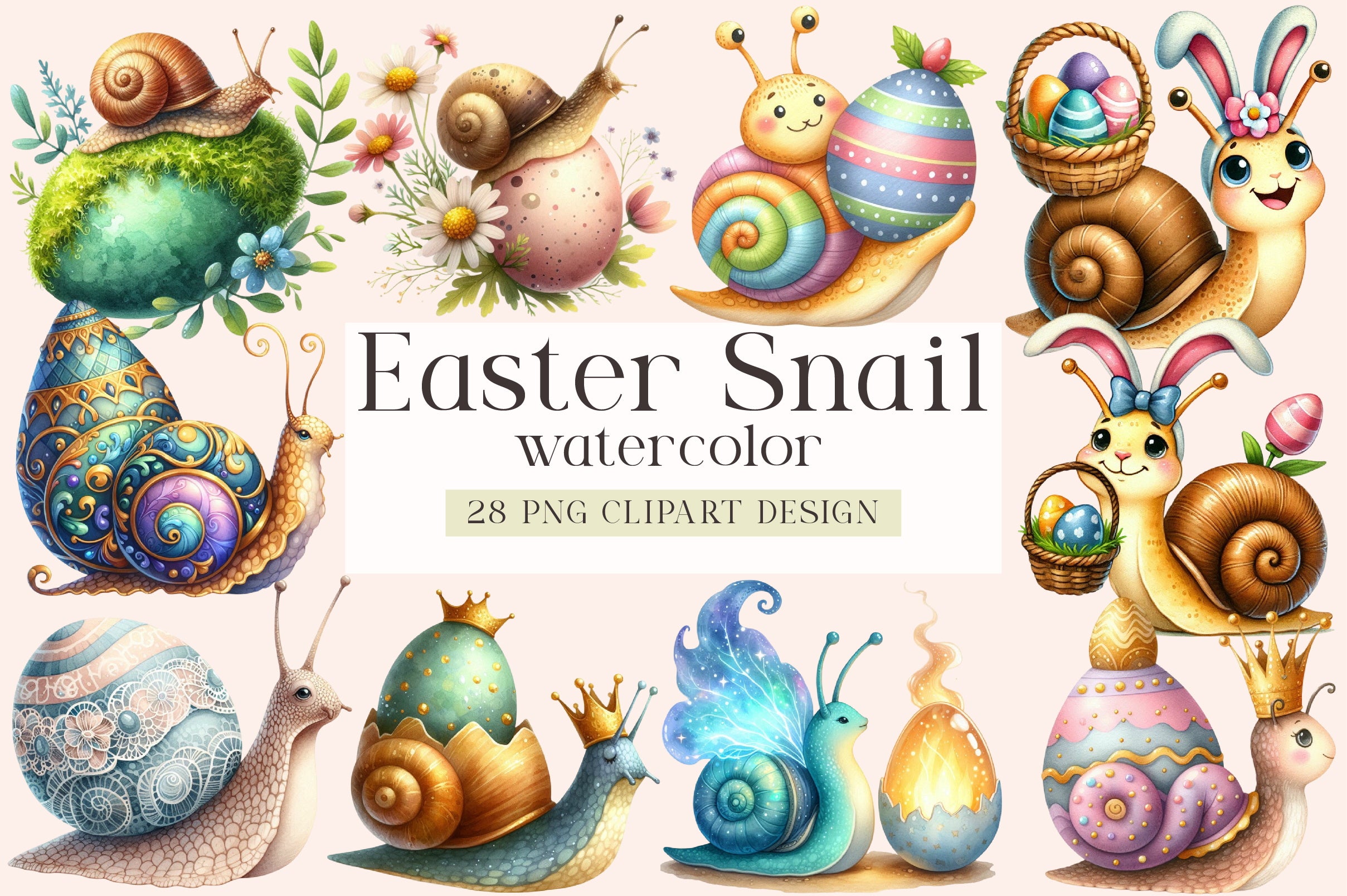 Easter Snail Clipart Bundle