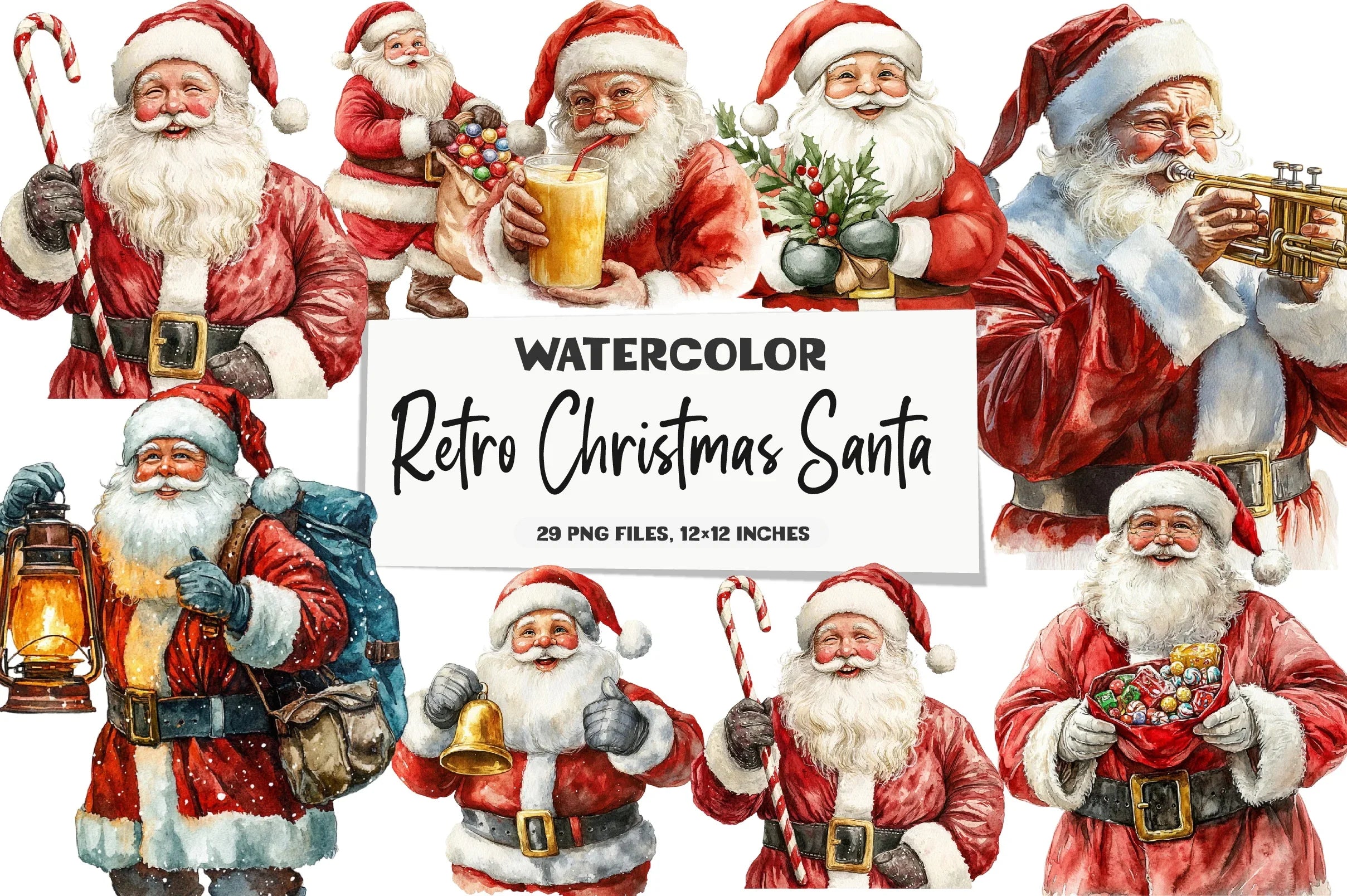 Retro Christmas Santa Clipart Bundle - CraftNest - Digital Crafting and Art