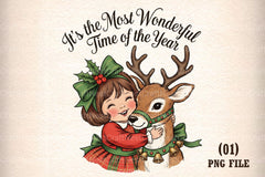 Vintage Christmas Girl with Deer Clipart Bundle - CraftNest - Digital Crafting and Art