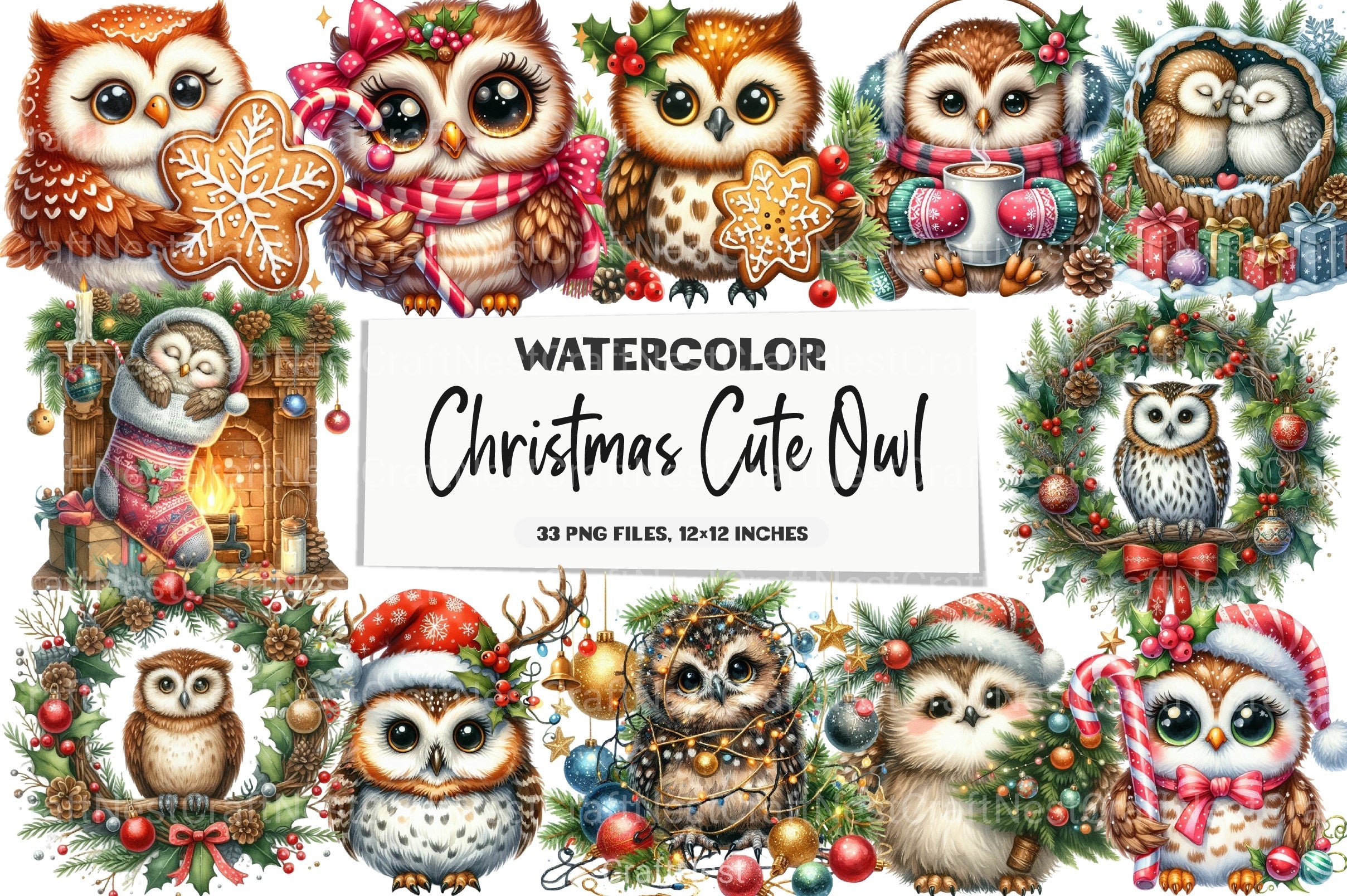 Christmas Cute Owl Clipart Bundle - CraftNest - Digital Crafting and Art