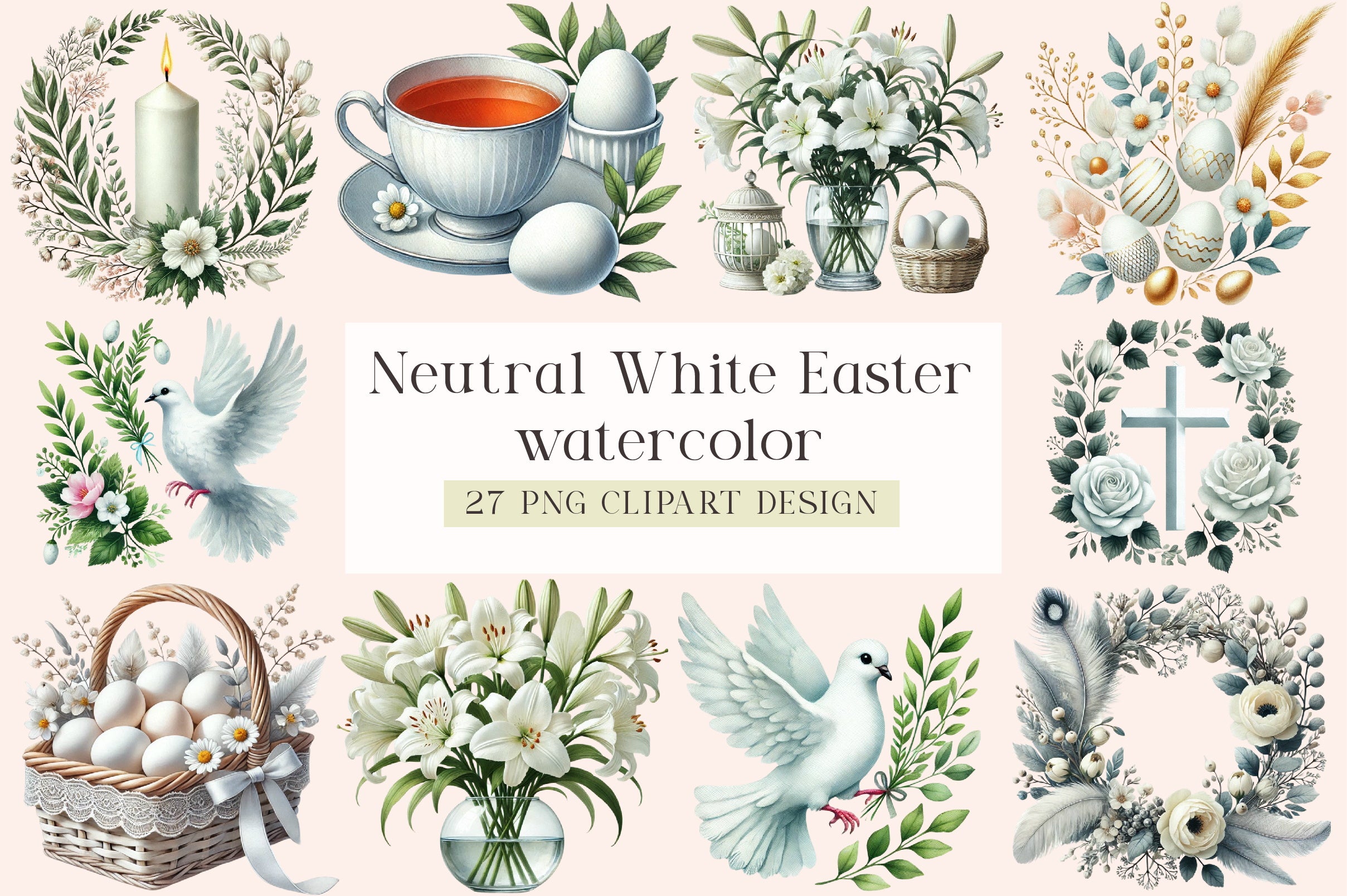 Neutral White Easter Clipart Bundle