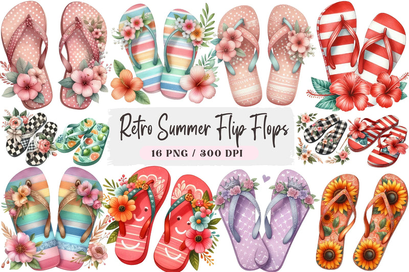 Retro Summer Flip Flops Clipart Bundle - CraftNest - Digital Crafting and Art