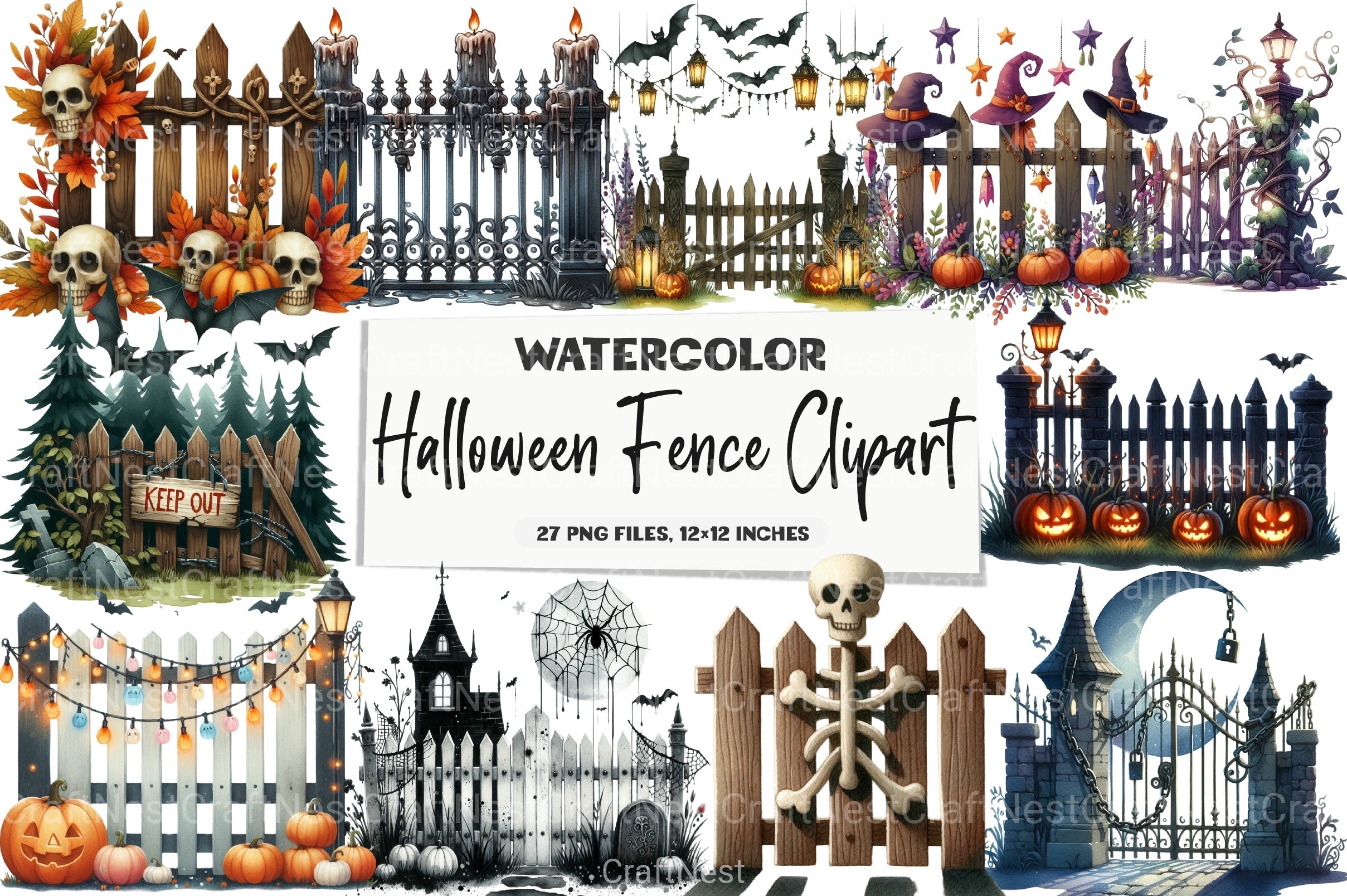 Halloween Fence Clipart Bundle 1 - CraftNest - Digital Crafting and Art