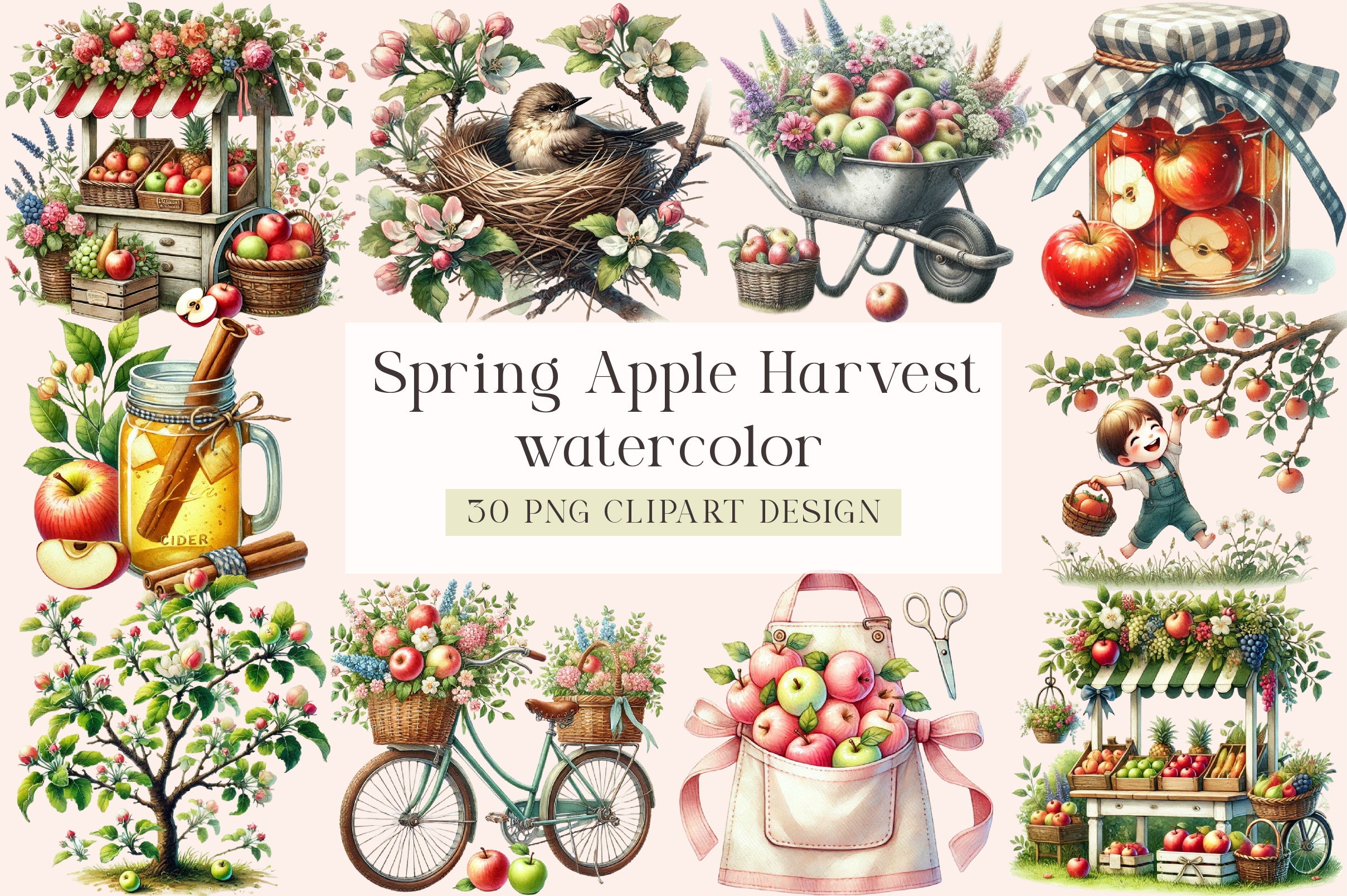 Spring Apple Harvest Clipart Bundle