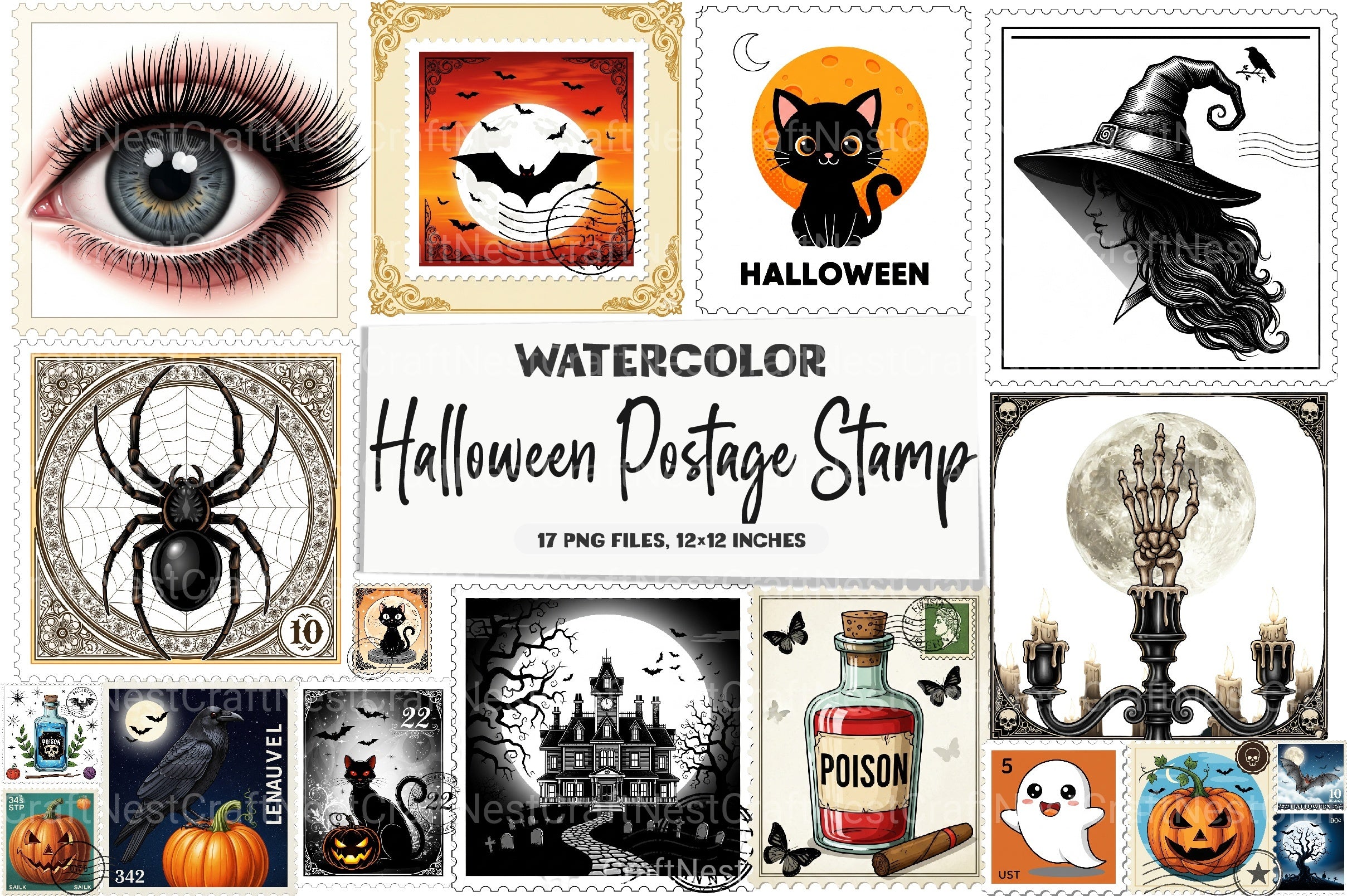Halloween Postage Stamp Clipart Bundle 2 - CraftNest - Digital Crafting and Art