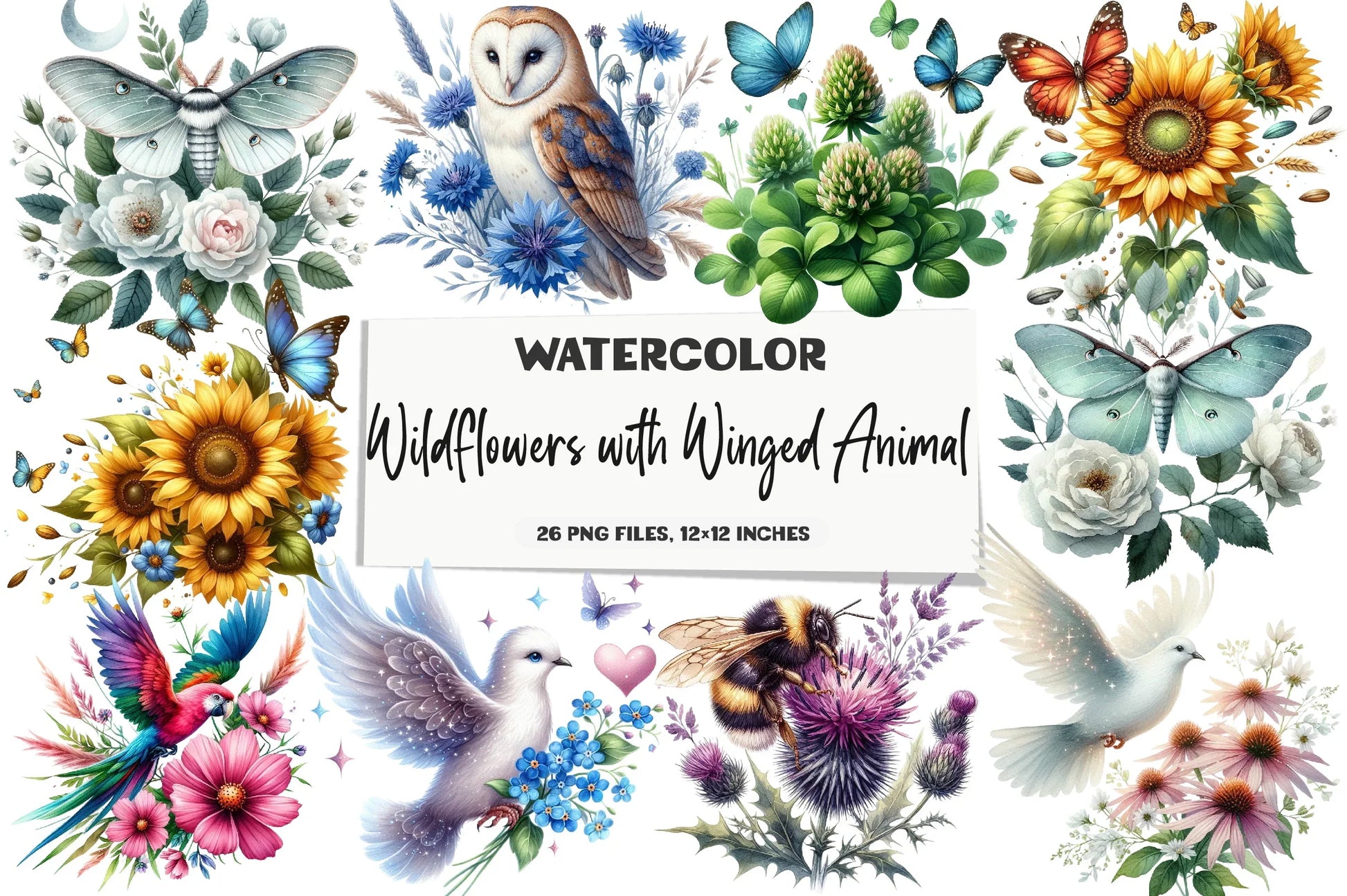 Wildflower & Winged Animal Clipart Bundle - CraftNest - Digital Crafting and Art