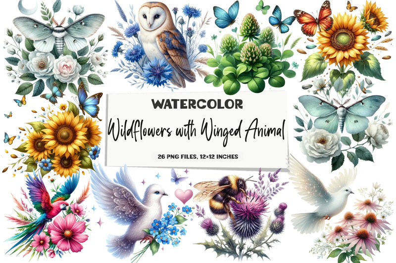 Wildflower & Winged Animal Clipart Bundle - CraftNest - Digital Crafting and Art