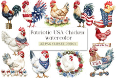 Patriotic USA Chicken Retro America Clipart Bundle - CraftNest - Digital Crafting and Art