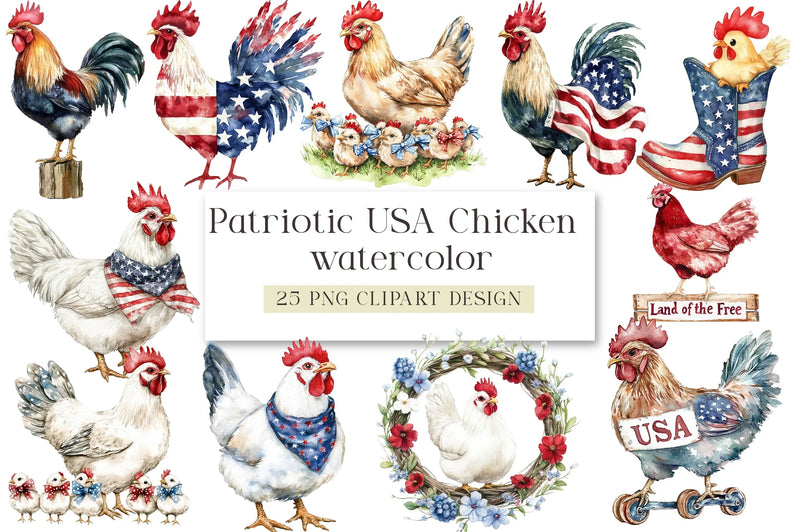 Patriotic USA Chicken Retro America Clipart Bundle - CraftNest - Digital Crafting and Art