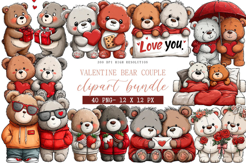 Valentine Bear Couple Clipart Bundle - CraftNest - Digital Crafting and Art