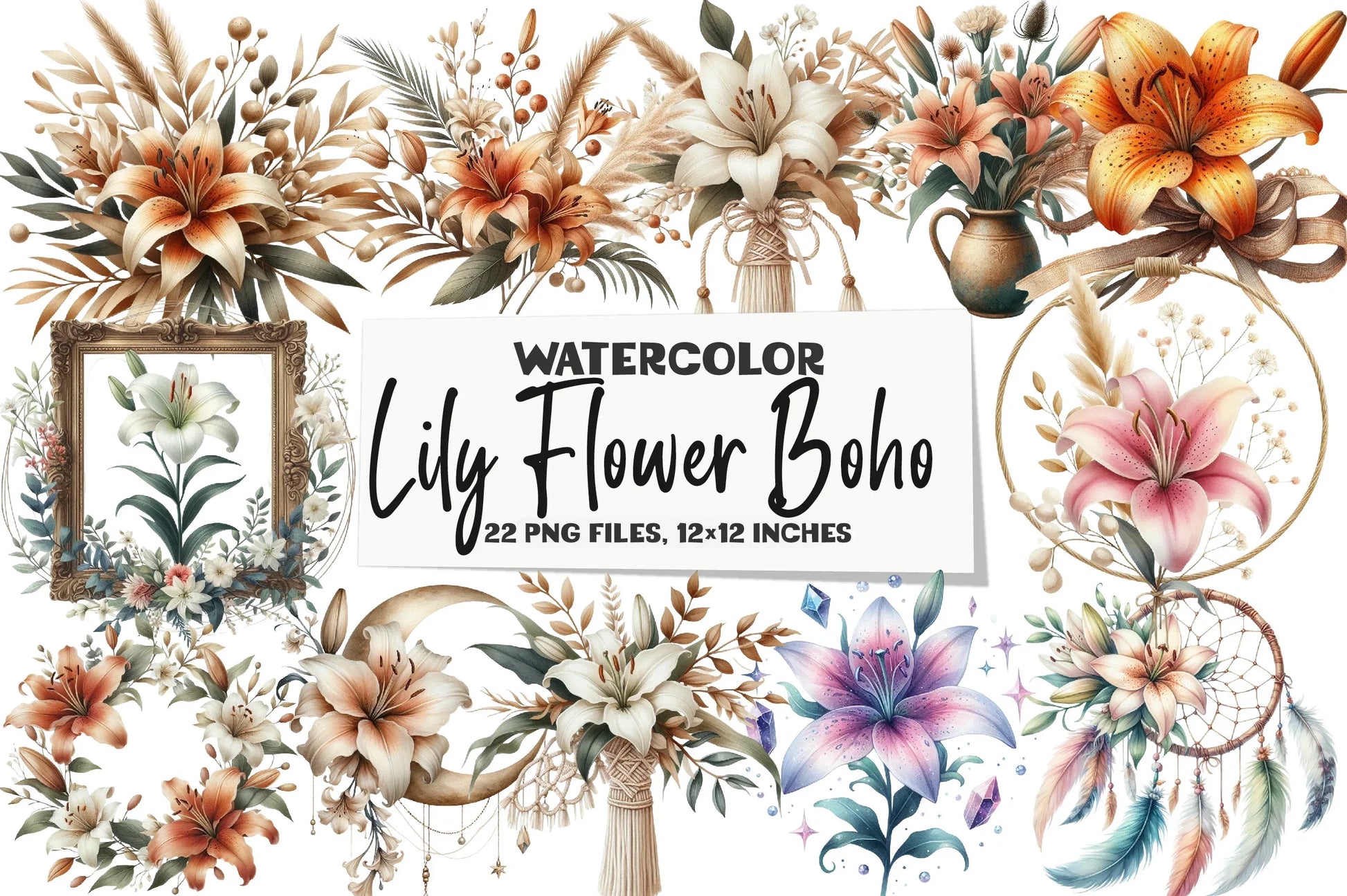 Lily Flower Boho Clipart Bundle - CraftNest - Digital Crafting and Art