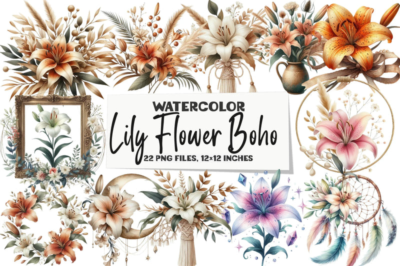 Lily Flower Boho Clipart Bundle - CraftNest - Digital Crafting and Art