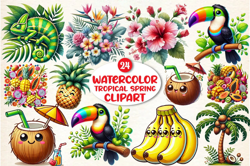 Tropical Spring Clipart Bundle - CraftNest - Digital Crafting and Art