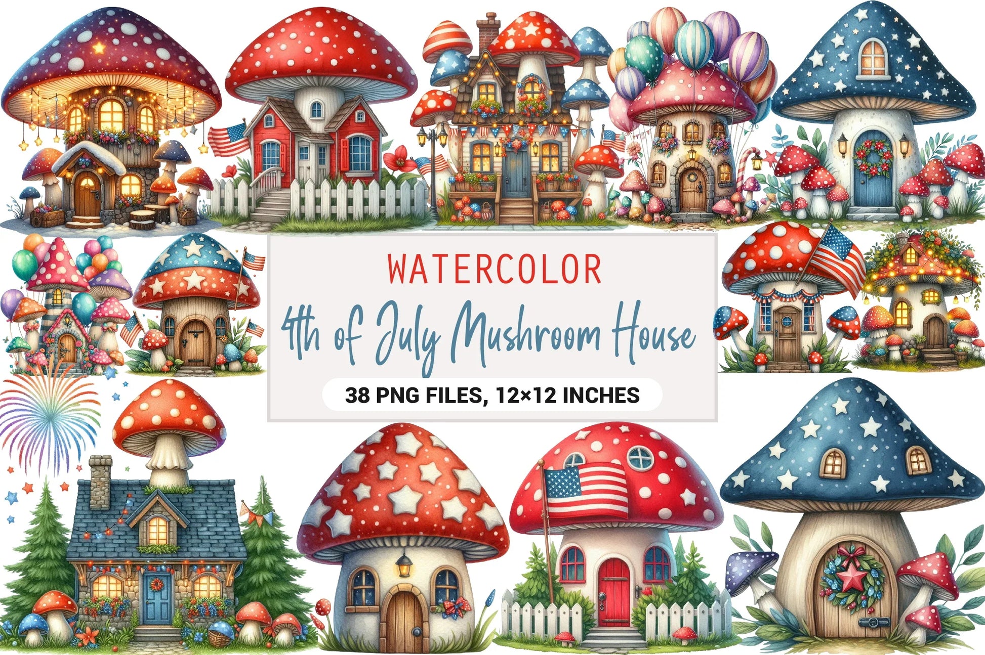 4th of July Mushroom House Clipart Bundle - CraftNest - Digital Crafting and Art