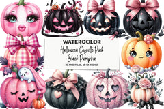 Halloween Coquette Pink Black Pumpkin Clipart Bundle - CraftNest - Digital Crafting and Art