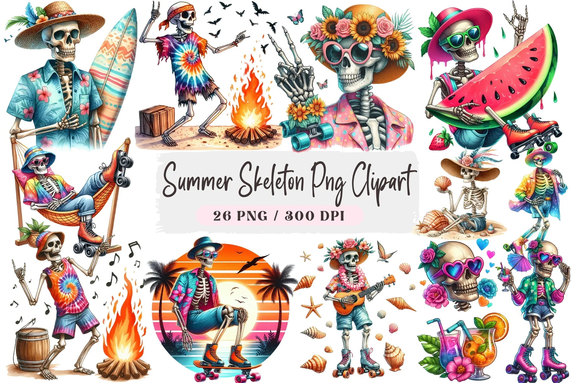Summer Skeleton Clipart Bundle - CraftNest - Digital Crafting and Art