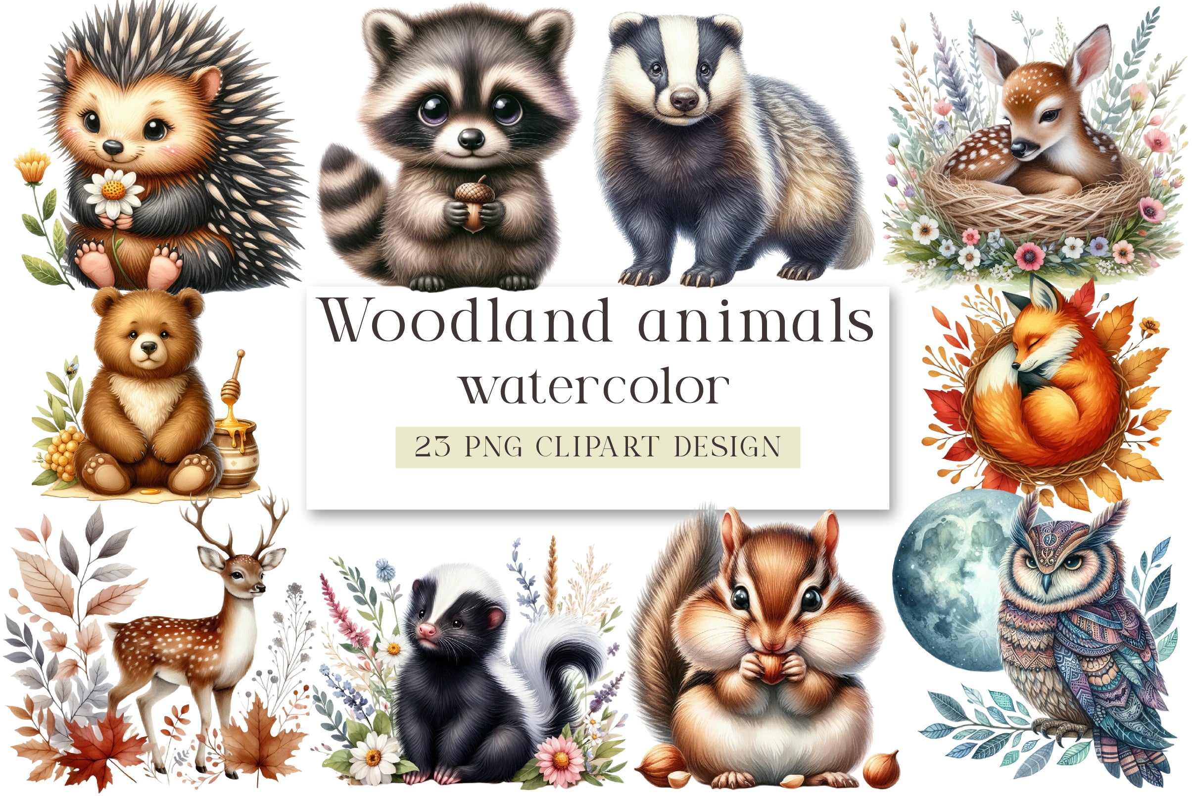 Woodland Animals Design Clipart Bundle