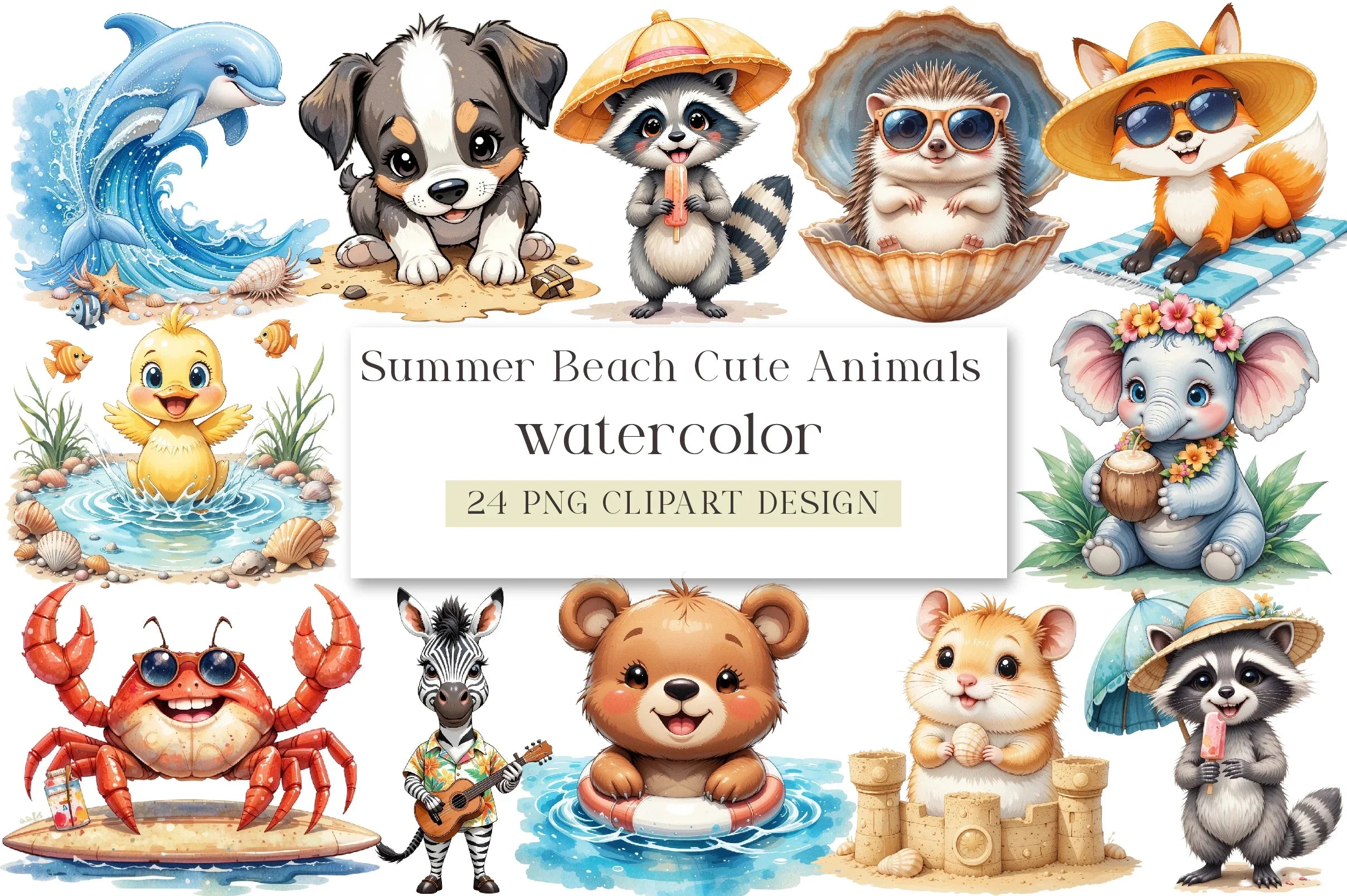 Summer Beach Cute Animals Clipart Bundle - CraftNest - Digital Crafting and Art