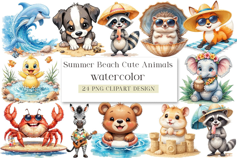 Summer Beach Cute Animals Clipart Bundle - CraftNest - Digital Crafting and Art