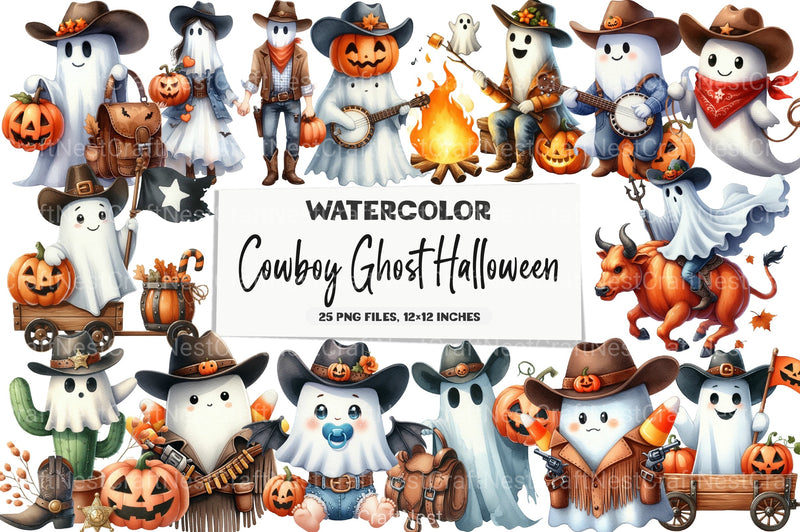Cowboy Ghost Halloween Clipart Bundle - CraftNest - Digital Crafting and Art